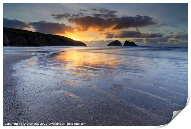 Beach reflections (Holywell Bay)  Print by Andrew Ray