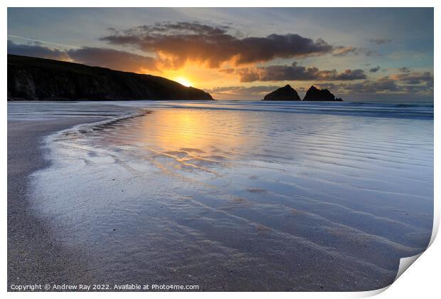 Sand ripples at sunset (Holywell Bay)  Print by Andrew Ray