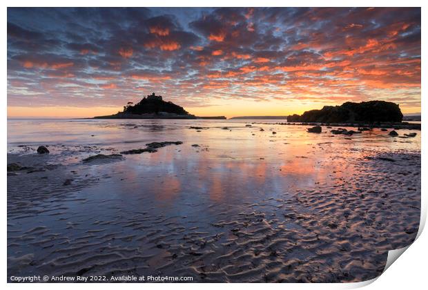 Sand ripples at sunset (St Michael's Mount) Print by Andrew Ray