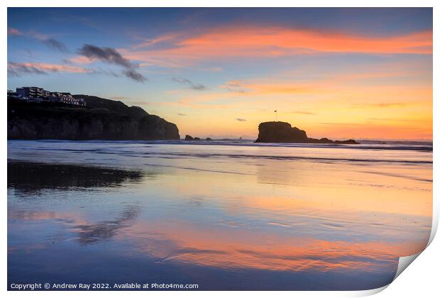 Sunset reflected (Perranporth) Print by Andrew Ray