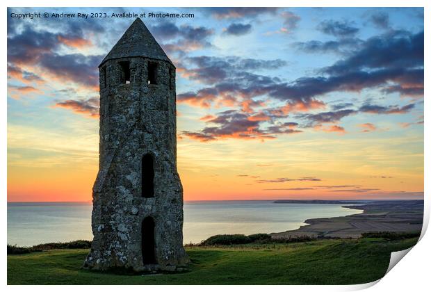 St Catherines Oratory at sunset Print by Andrew Ray