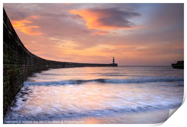 Seaham Harbour at sunrise Print by Andrew Ray
