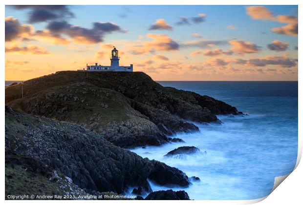 Strumble Head Lighthouse at sunset Print by Andrew Ray
