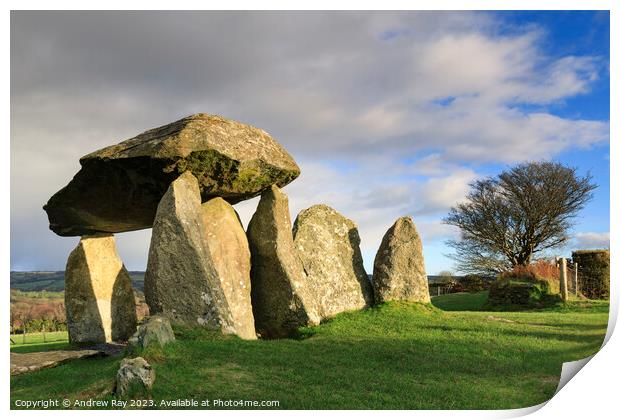 Morning light on Pentre Ifan Print by Andrew Ray