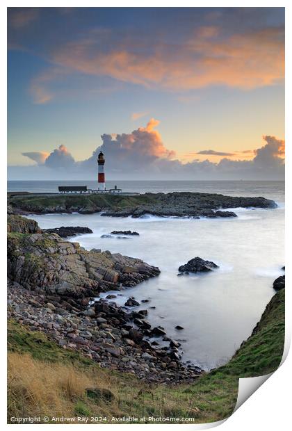 Buchan Ness Lighthouse at sunrise Print by Andrew Ray