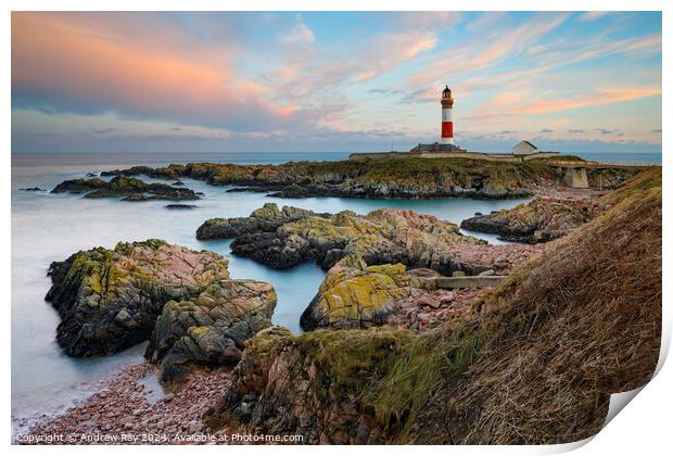 Buchan ness Lighthouse at sunset (Boddam)  Print by Andrew Ray