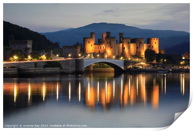 Twilight at Conwy Castle Print by Andrew Ray
