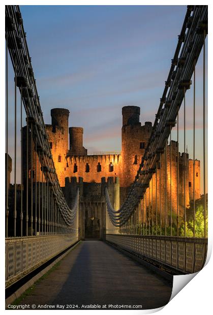 Twilight from Conwy Suspension Bridge Print by Andrew Ray