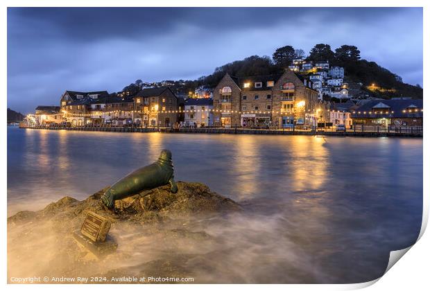 Seal statue at Looe  Print by Andrew Ray