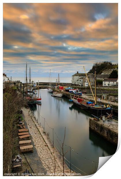 Winter's sunrise over Charlestown Dock Print by Andrew Ray