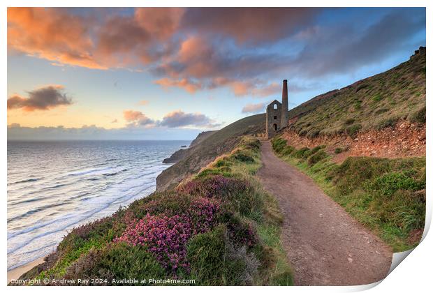 Wheal Coates at sunset  Print by Andrew Ray