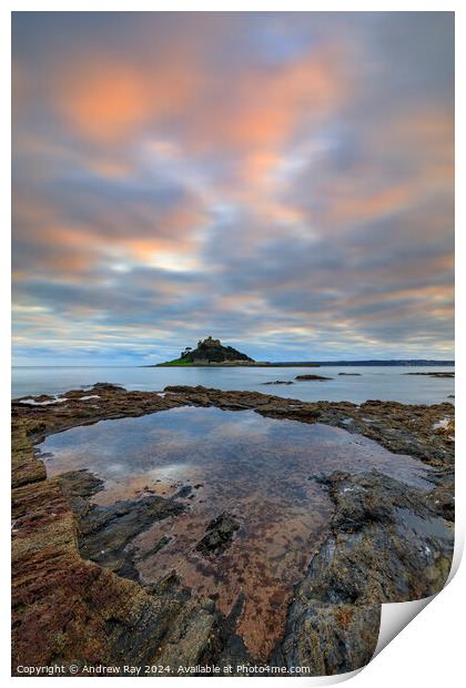 Rock Pool at sunset (St Michael's Mounts) Print by Andrew Ray