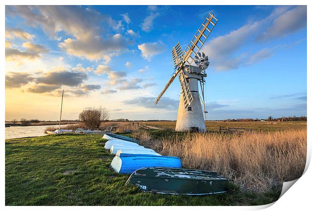 Late Light at Thurne Dyke Drainage Mill Print by Andrew Ray