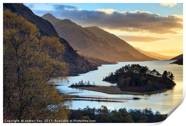 Late Light on the banks of Loch Shiel Print by Andrew Ray