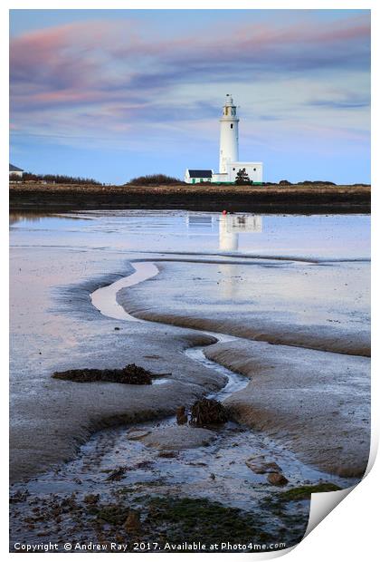 Sunset at Hurst Point Lighthouse Print by Andrew Ray