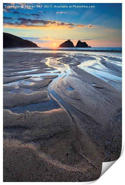 Beach Patterns (Holywell Bay Print by Andrew Ray