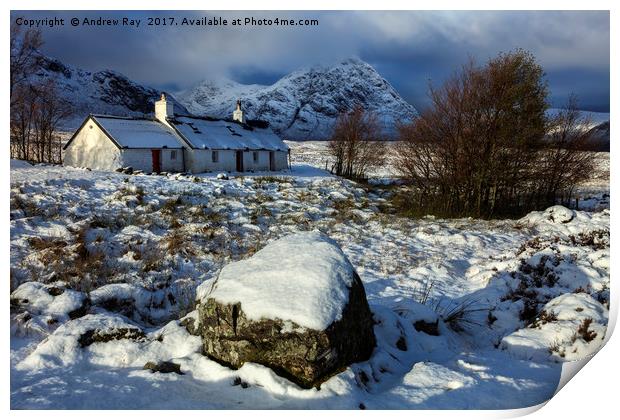 Snowy Morning (Black Rock Cottage) Print by Andrew Ray