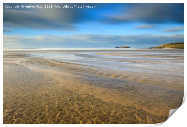 Sand patterns on Gwithian Beach Print by Andrew Ray
