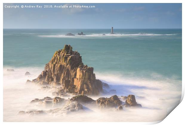 Towards Longship Lighthouse (Land's End) Print by Andrew Ray