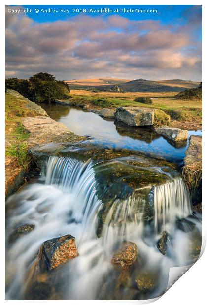 Windy Post Waterfall (Dartmoor) Print by Andrew Ray