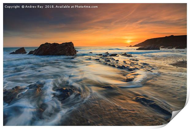 Dollar Cove at Sunset (Gunwalloe). Print by Andrew Ray