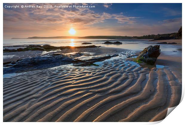 Morning at Harlyn Beach Print by Andrew Ray