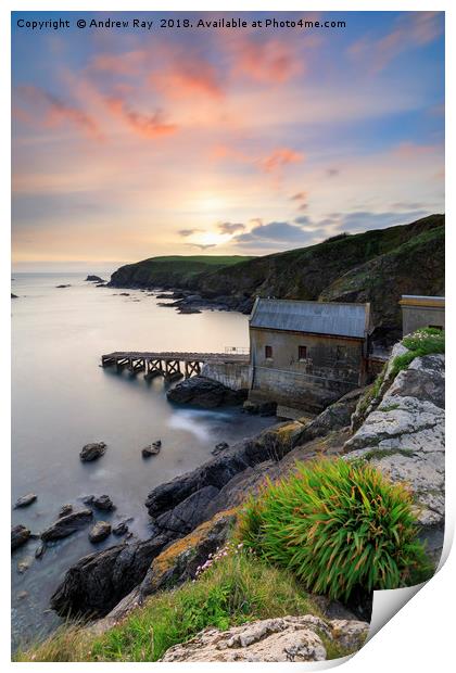 Sunset over the old lifeboat station (Lizard) Print by Andrew Ray