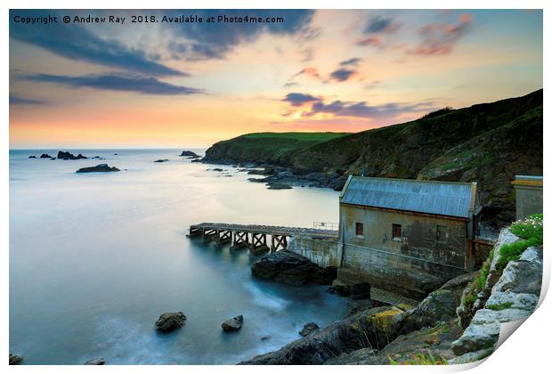 Old Lizard Lifeboat Station at sunset Print by Andrew Ray