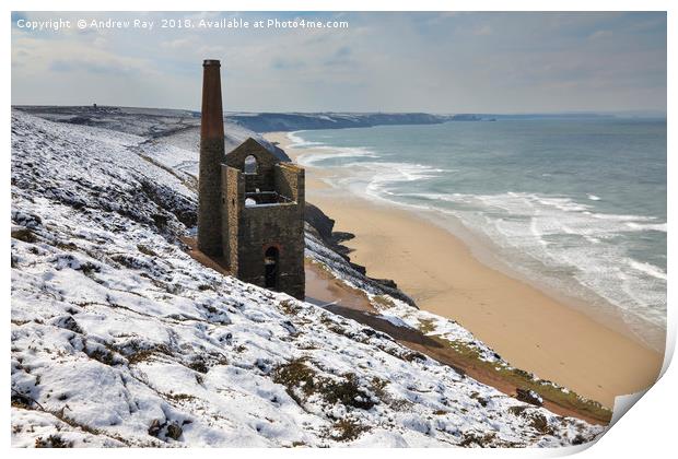Snow above Wheal Coates Print by Andrew Ray