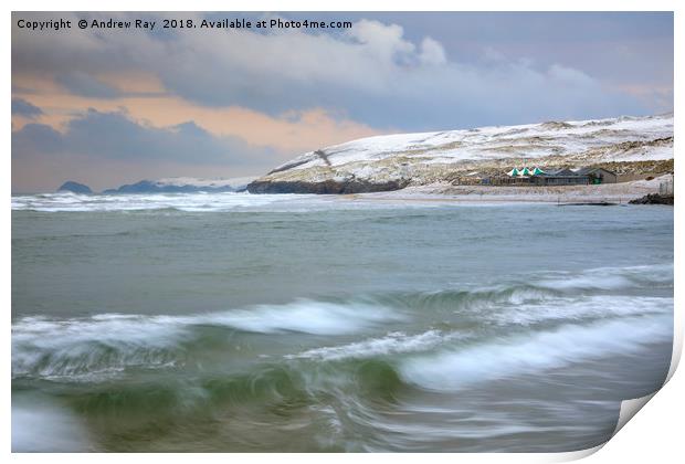 Breaking wave in winter (Perranporth) Print by Andrew Ray