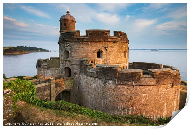 Evening light on St Mawes Castle Print by Andrew Ray