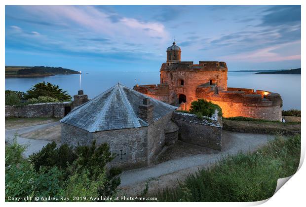 Twilight view (St Mawes Castle) Print by Andrew Ray