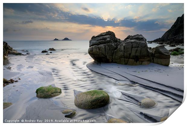 Towards the setting sun (Porth Nanven) Print by Andrew Ray