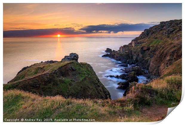 Setting sun at Botallack Print by Andrew Ray