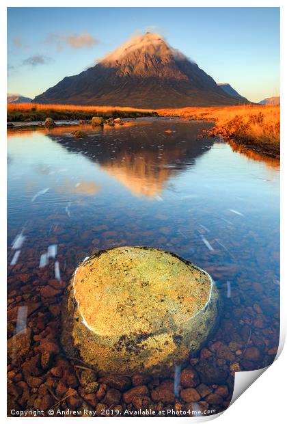 Boulder in the River Etive Print by Andrew Ray