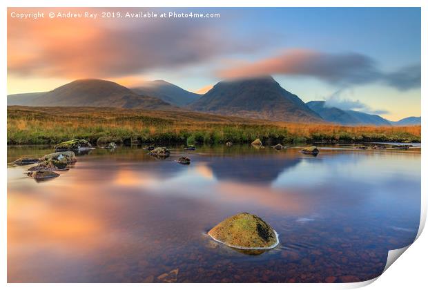 Sunrise reflections (River Etive) Print by Andrew Ray