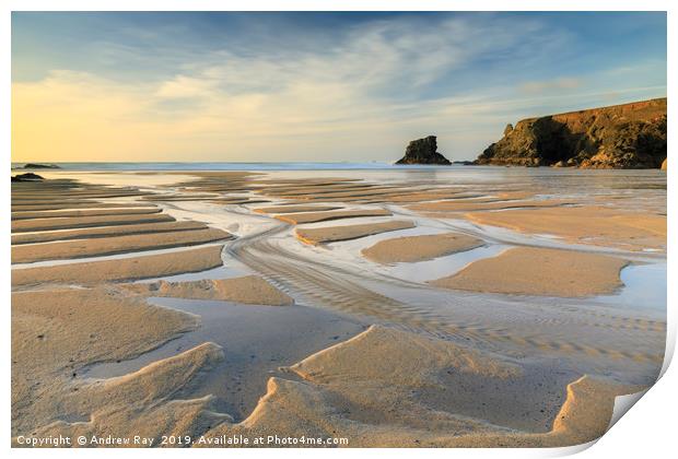 Late light on Porthcothan Beach Print by Andrew Ray