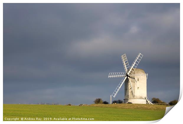 Stormy clouds behind Ashcombe Windmill Print by Andrew Ray