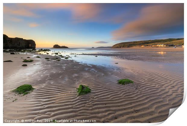 Evening at Perranporth Beach Print by Andrew Ray