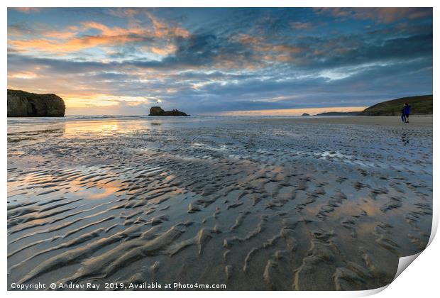 Sand ripples at sunset (Perranporth) Print by Andrew Ray