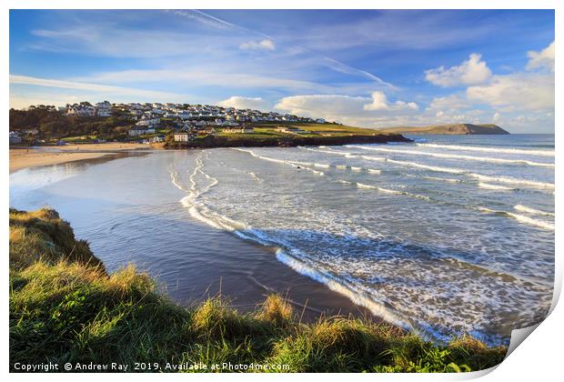 Polzeath at High Tide Print by Andrew Ray