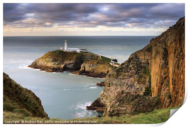 Late light at South Stack Print by Andrew Ray