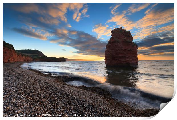 Sunrise at Ladram Bay Print by Andrew Ray