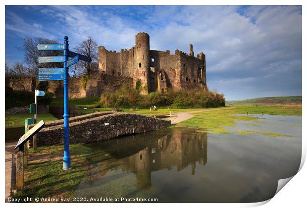 High Tide at Laugharne Castle Print by Andrew Ray