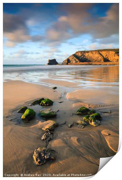 Rocks on Portreath Beach Print by Andrew Ray