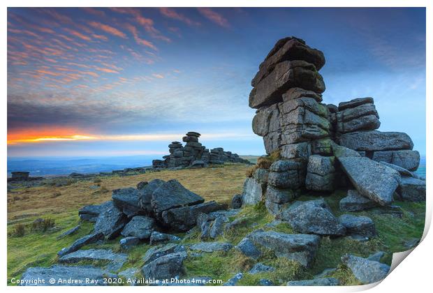 Sunset at Great Staple Tor Print by Andrew Ray