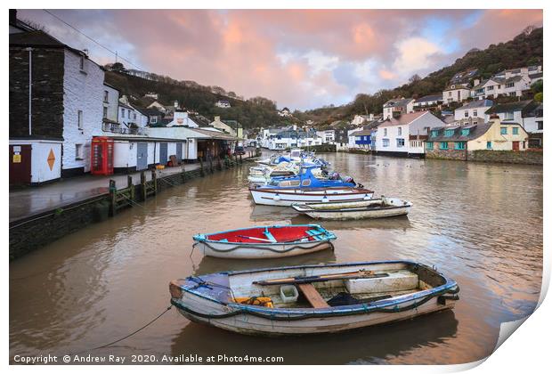 Boats at Sunrise (Polperro) Print by Andrew Ray