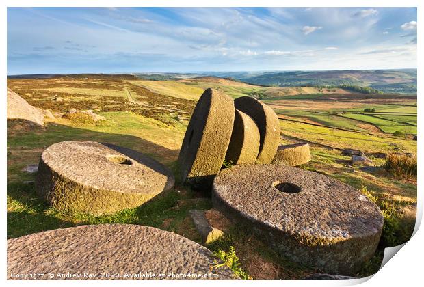 Mill Stones on Stanage Edge Print by Andrew Ray