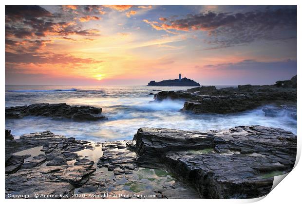 Sunset at Godrevy Print by Andrew Ray