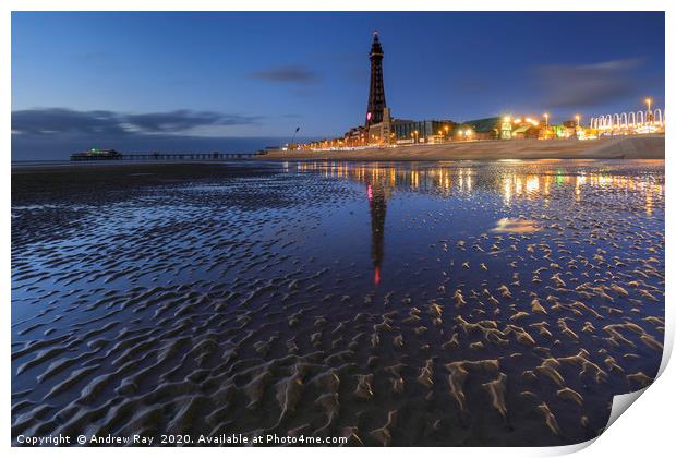 Twilight at Blackpool Print by Andrew Ray